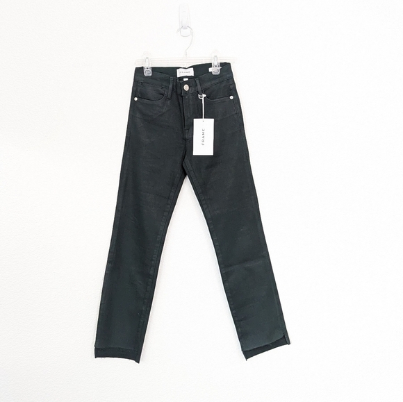 NEW Frame Le High Straight Cropped Jeans Pine Green 24 super stretch denim - Picture 3 of 14